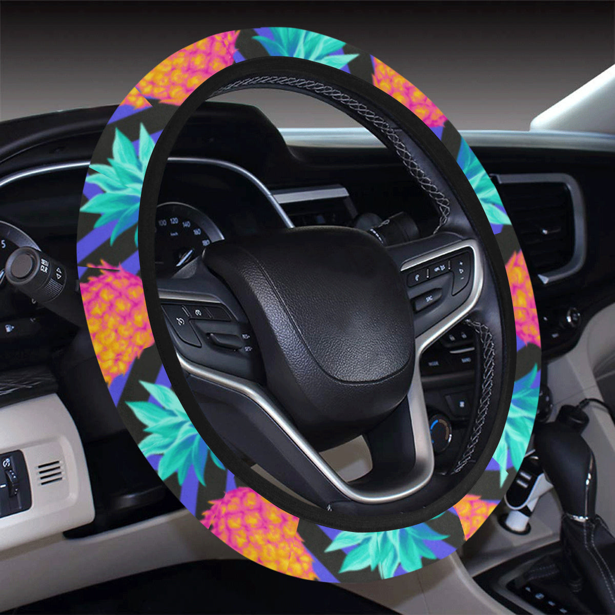 Pineapple Color Art Pattern Steering Wheel Cover with Elastic Edge