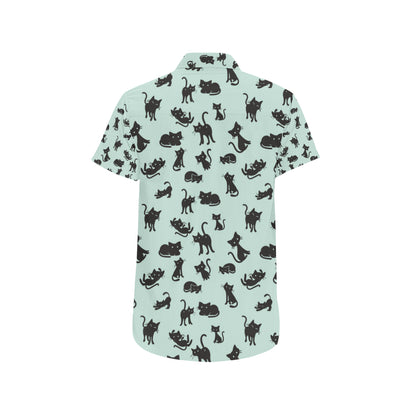 Black Cat Pattern Print Design 04 Men's Short Sleeve Button Up Shirt