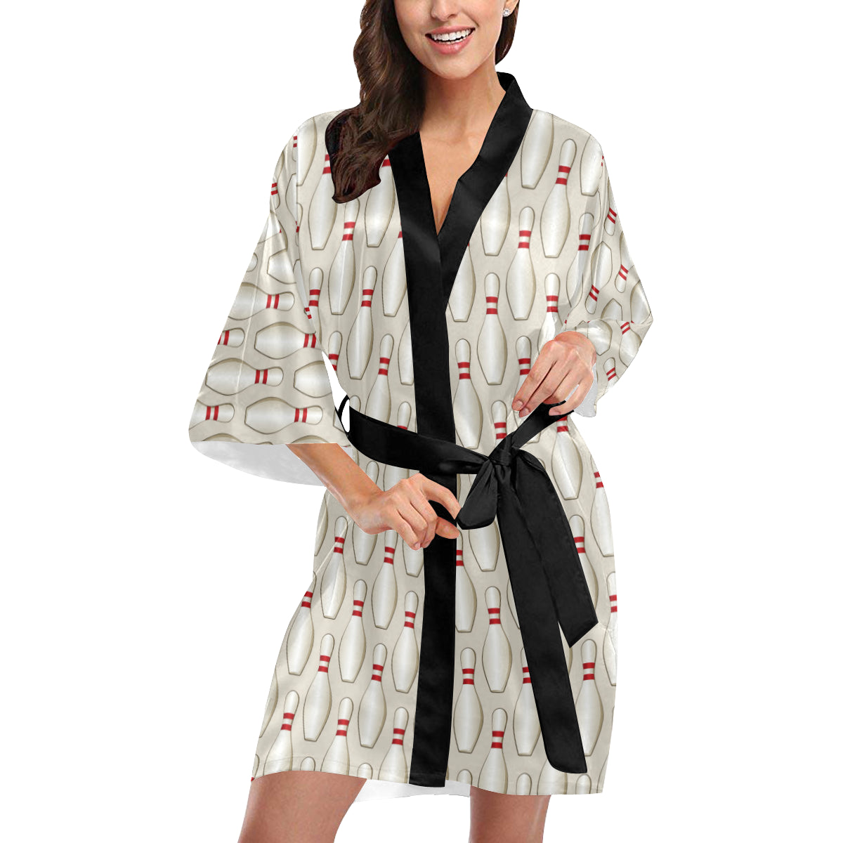 Bowling Pin Pattern Print Design 01 Women's Short Kimono