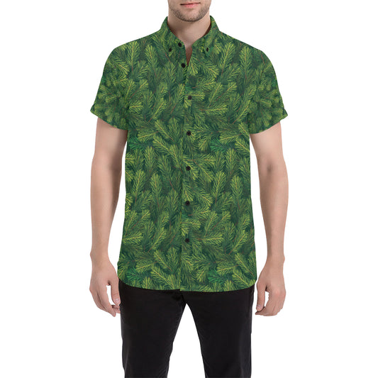 Christmas Tree Pattern Print Design 02 Men's Short Sleeve Button Up Shirt