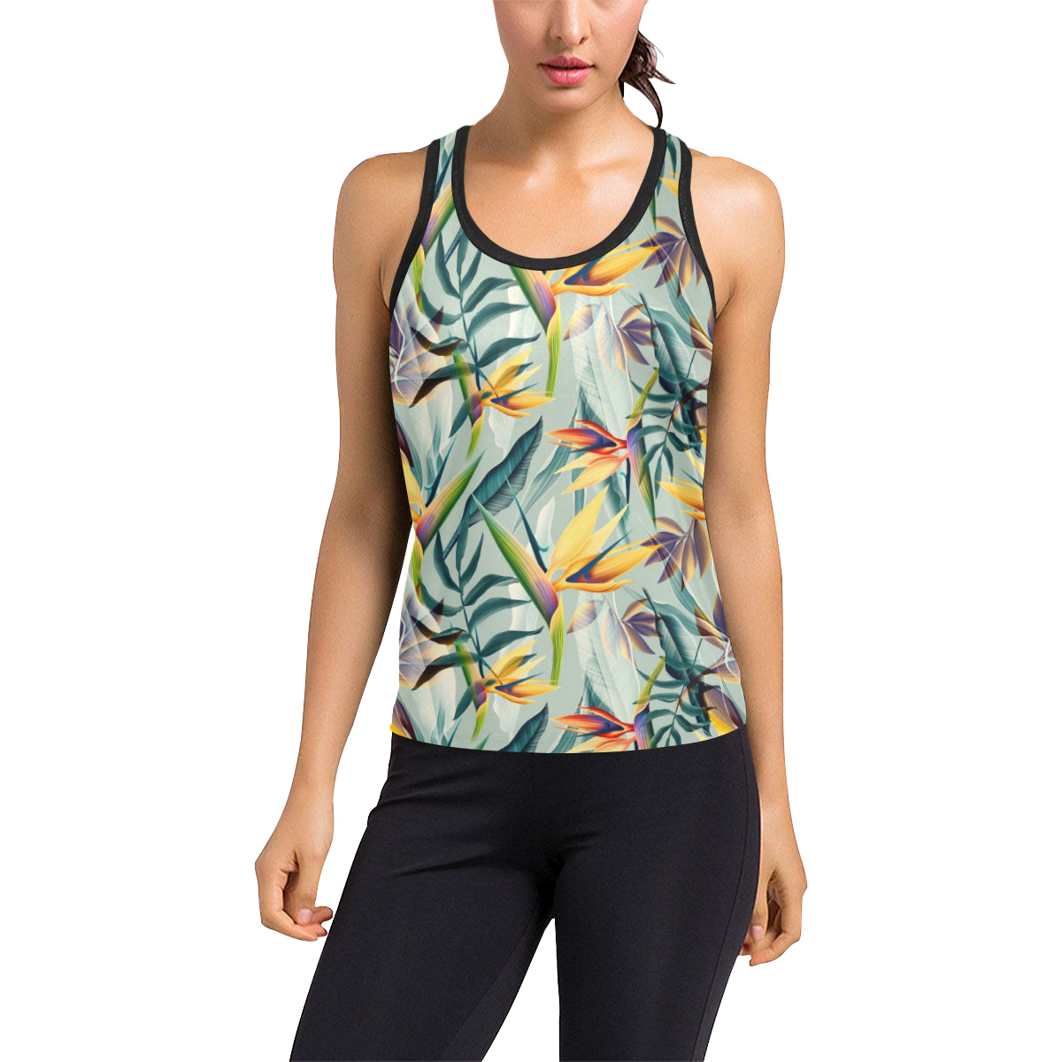 Tropical Flower Pattern Print Design TF022 Women's Racerback Tank Top