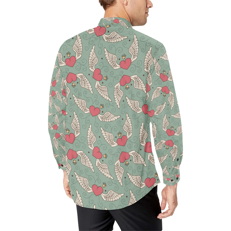 Angel Wings Heart Design Themed Print Men's Long Sleeve Shirt