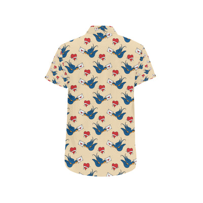 Swallow Bird Pattern Print Design 05 Men's Short Sleeve Button Up Shirt