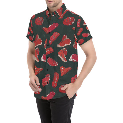 Meat Pattern Print Design 01 Men's Short Sleeve Button Up Shirt