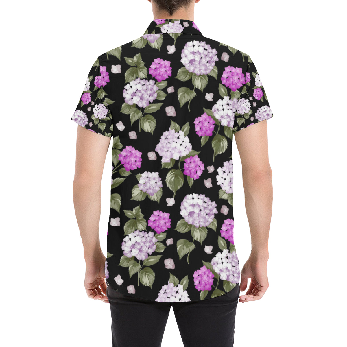 Hydrangea Pattern Print Design HD011 Men's Short Sleeve Button Up Shirt
