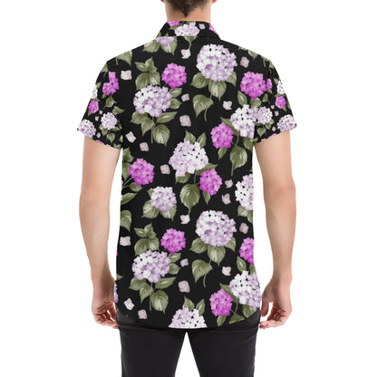Hydrangea Pattern Print Design HD011 Men's Short Sleeve Button Up Shirt