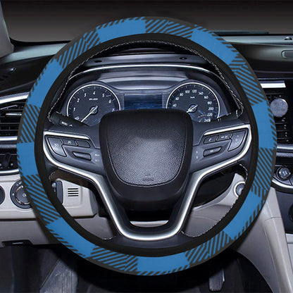 Buffalo check Blue Pattern Print Design 03 Steering Wheel Cover with Elastic Edge