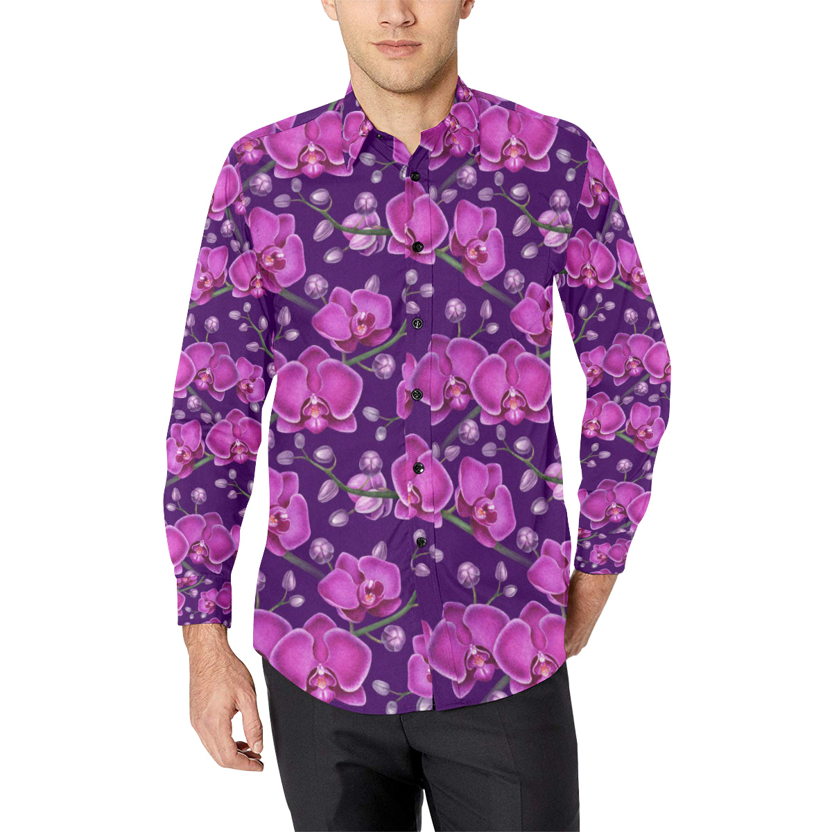 Orchid Pattern Print Design A03 Men's Long Sleeve Shirt