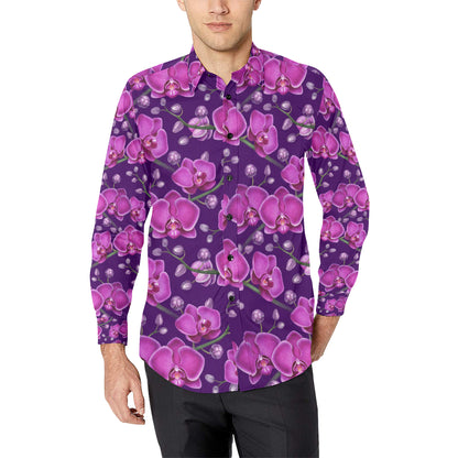 Orchid Pattern Print Design A03 Men's Long Sleeve Shirt