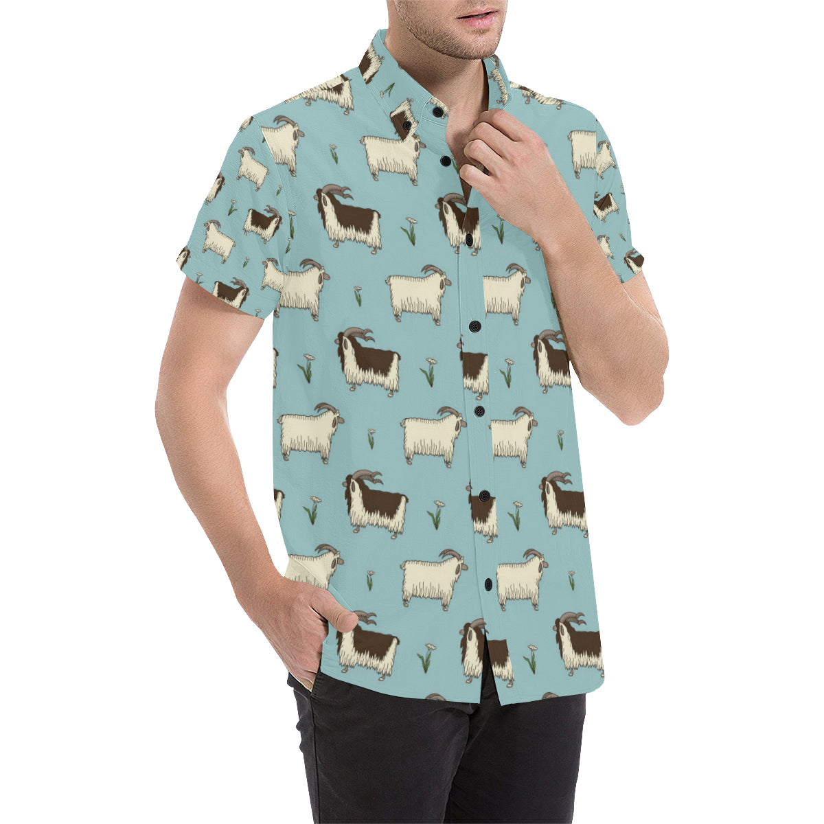 Goat Pattern Print Design 02 Men's Short Sleeve Button Up Shirt
