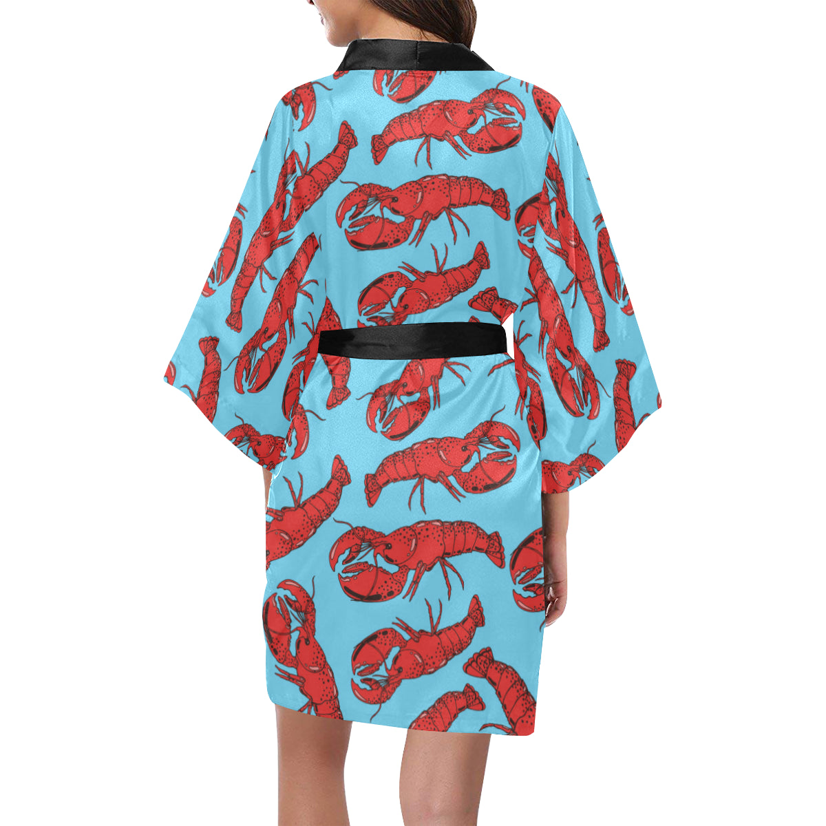 Lobster Red Pattern Print Design 03 Women's Short Kimono