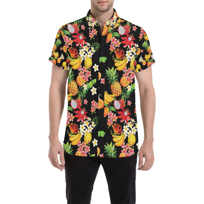 Tropical Fruits Pattern Print Design TF02 Men's Short Sleeve Button Up Shirt