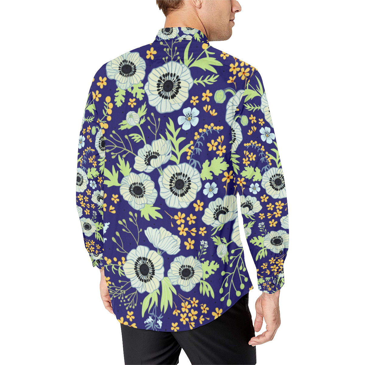 Anemone Pattern Print Design AM06 Men's Long Sleeve Shirt