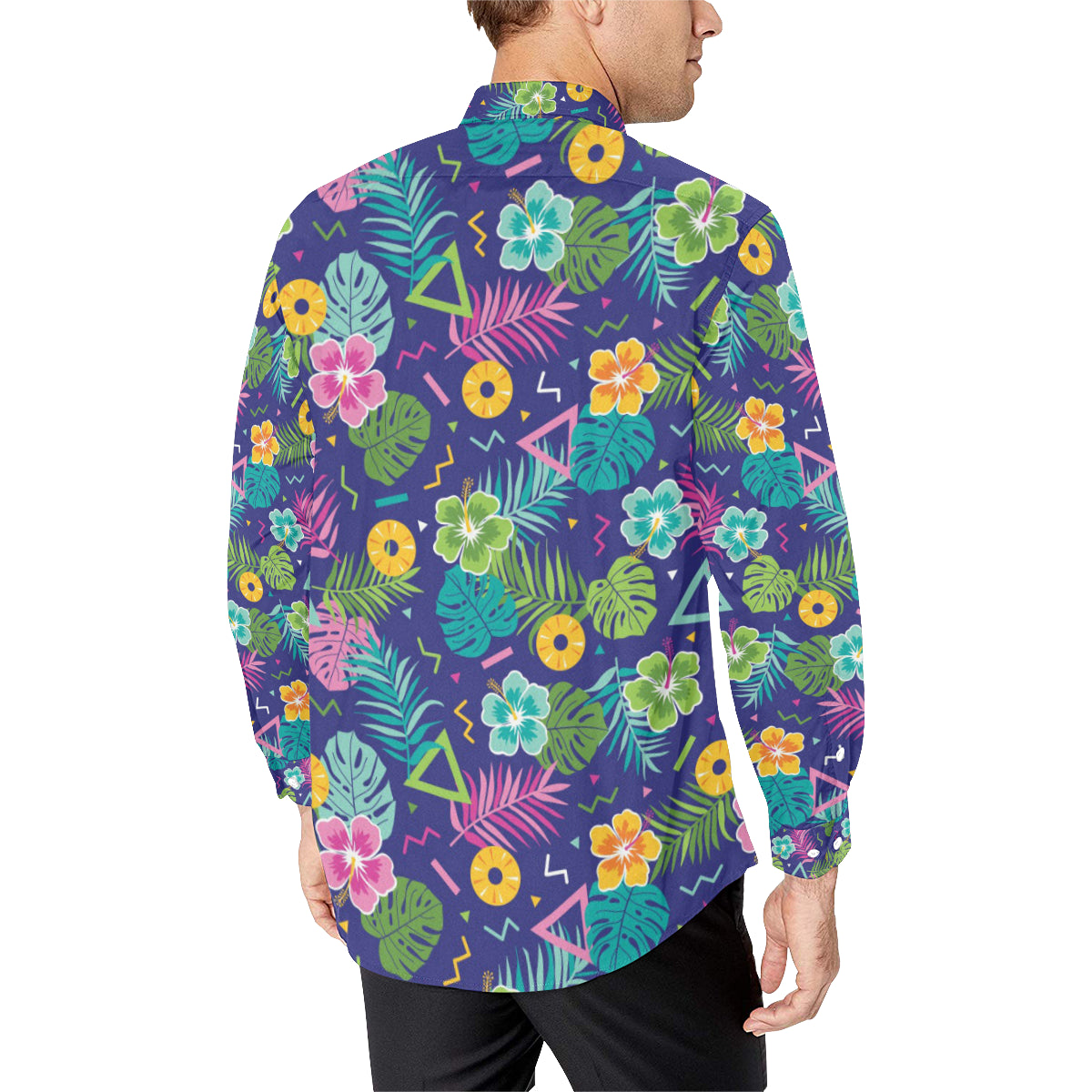 Hawaiian Themed Pattern Print Design H014 Men's Long Sleeve Shirt