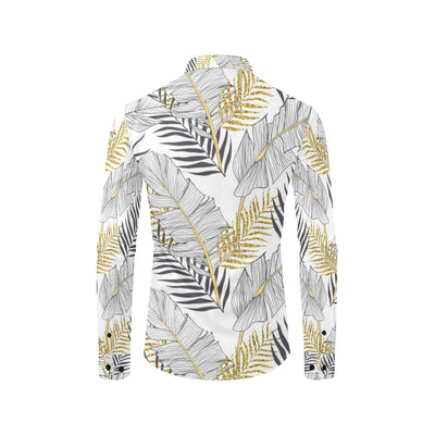 Gold Glitter Tropical Palm Leaves Men's Long Sleeve Shirt