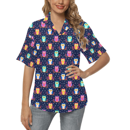 Owl Cute Themed Design Print Women's Hawaiian Shirt