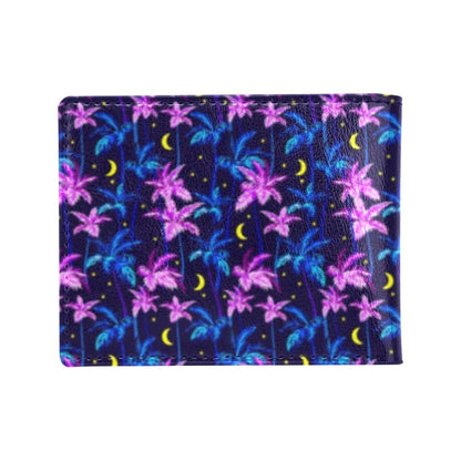 Palm Tree Night Scene Design Print Men's ID Card Wallet