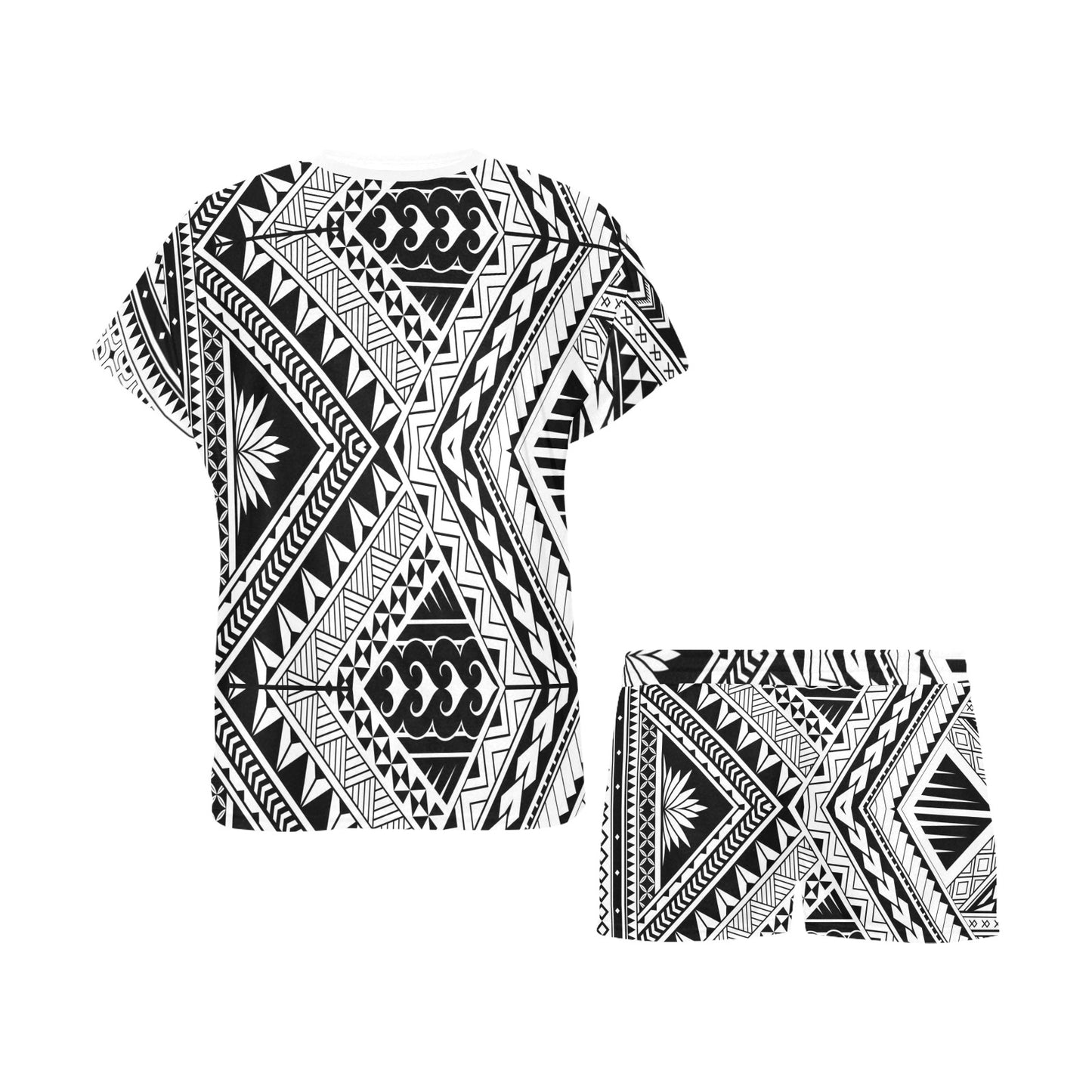 Samoan Tattoo Style Print Design LKS307 Women's Short Pajama Set