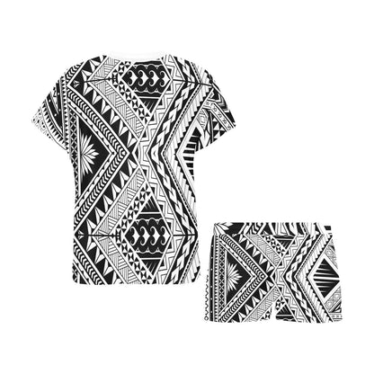 Samoan Tattoo Style Print Design LKS307 Women's Short Pajama Set