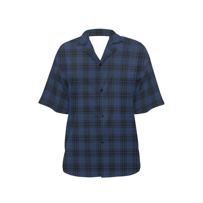 Navy Blue Tartan Plaid Pattern Women's Hawaiian Shirt