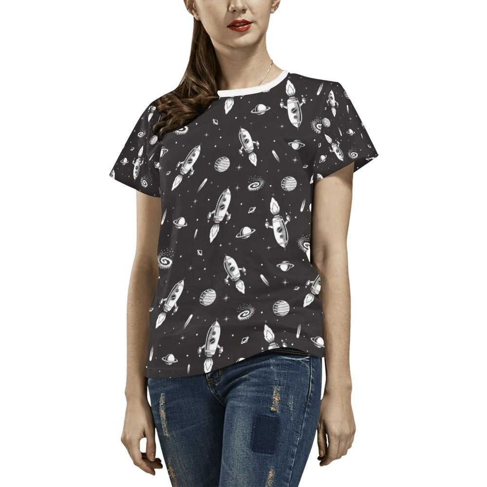 Space Rocket Print Design LKS303 Women's  T-shirt