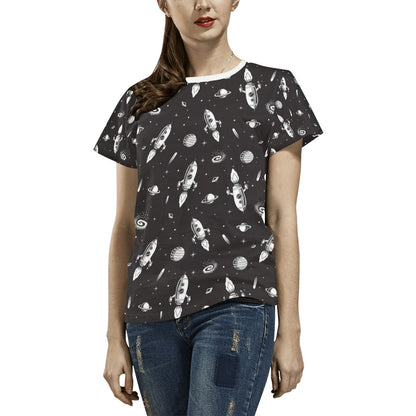 Space Rocket Print Design LKS303 Women's  T-shirt