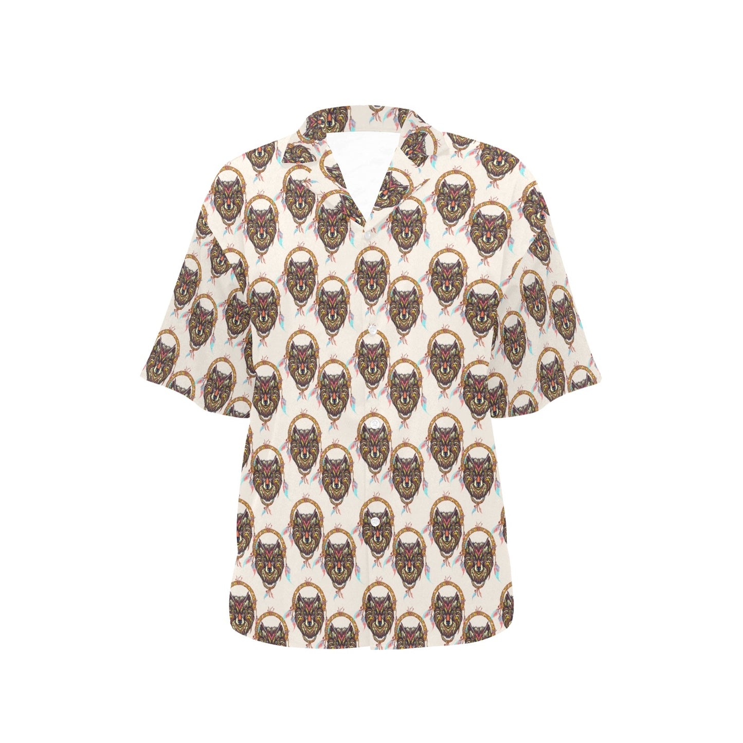 Wolf Tribal Dream Catcher Design Print Women's Hawaiian Shirt