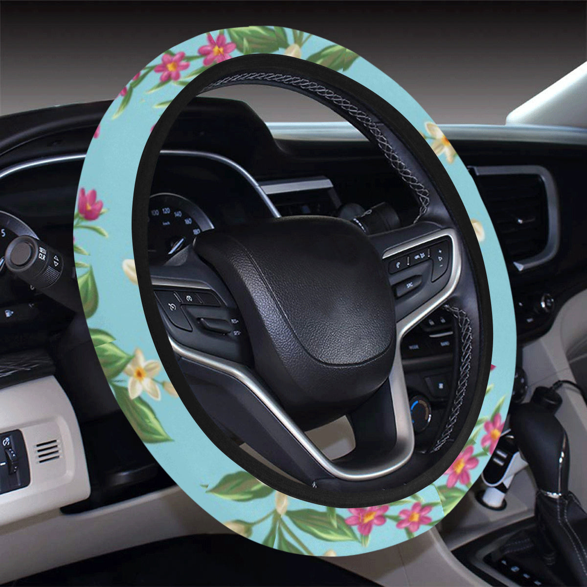 Summer Floral Pattern Print Design SF011 Steering Wheel Cover with Elastic Edge