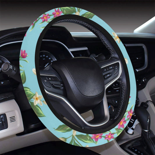 Summer Floral Pattern Print Design SF011 Steering Wheel Cover with Elastic Edge