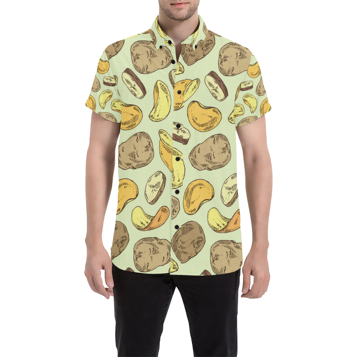Potato Pattern Print Design A03 Men's Short Sleeve Button Up Shirt