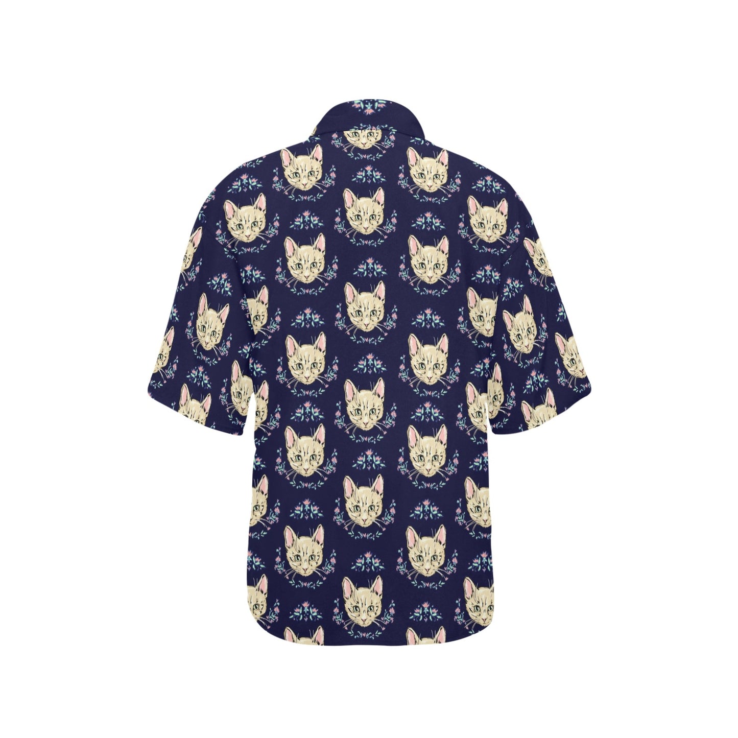 Cat Head with flower Print Pattern Women's Hawaiian Shirt
