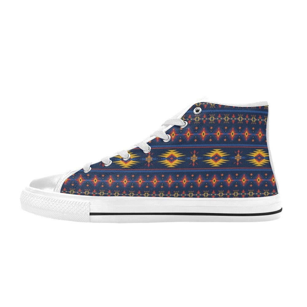 Southwest Pattern Print Design LKS306 High Top Women's White Shoes