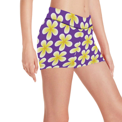 Yellow Plumeria Pattern Print Design PM05 Yoga Shorts