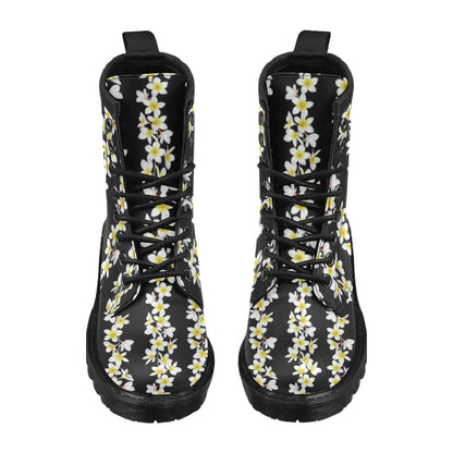 White Plumeria Pattern Print Design PM08 Women's Boots