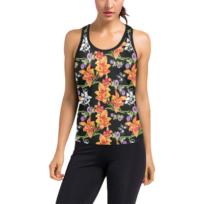 Tropical Flower Pattern Print Design TF02 Women's Racerback Tank Top