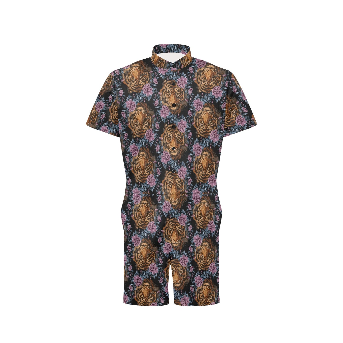 Tiger Head Floral Men's Romper
