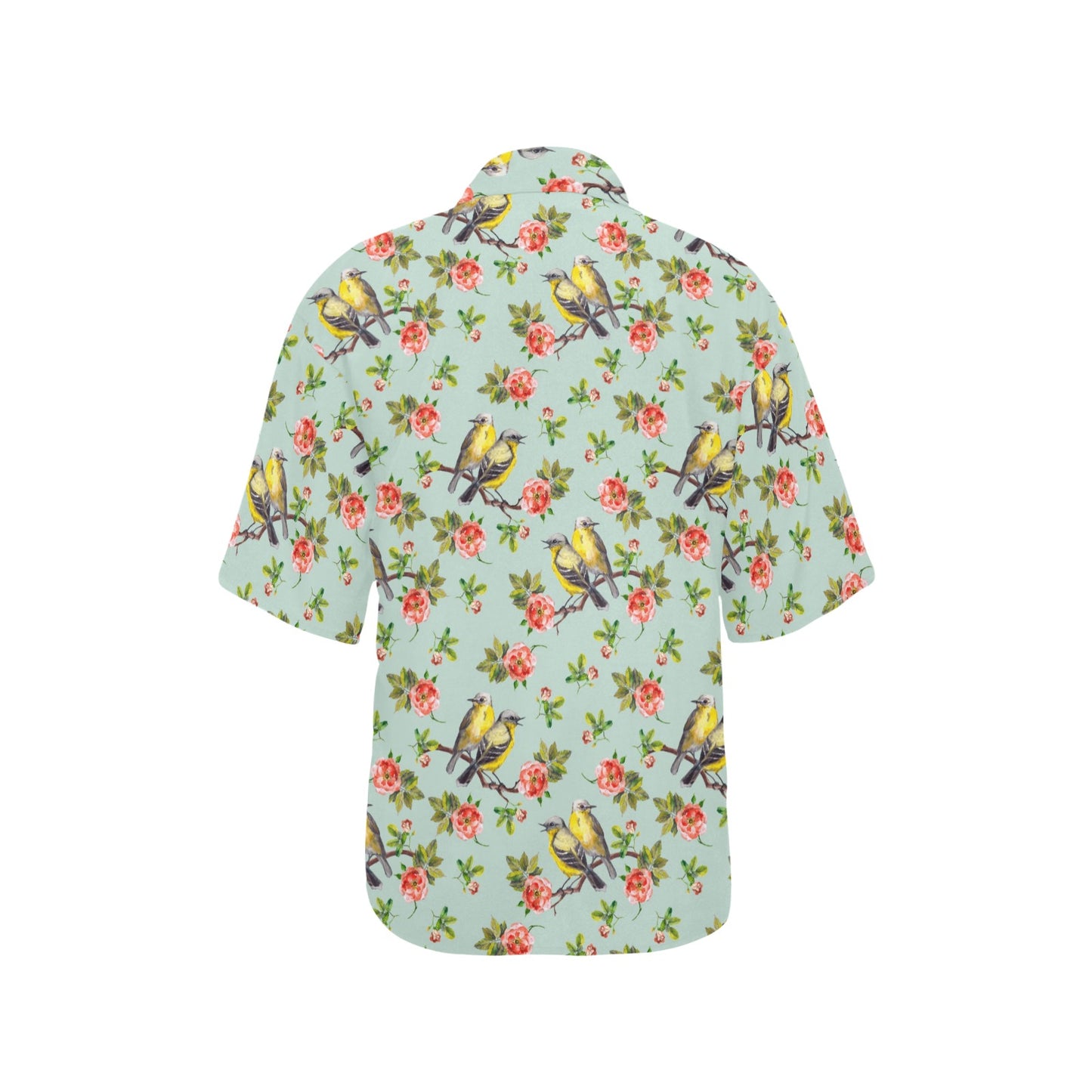 Bird with Red Flower Print Pattern Women's Hawaiian Shirt