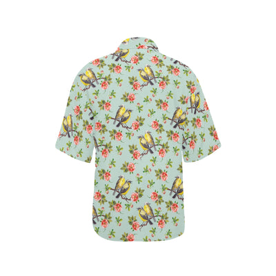 Bird with Red Flower Print Pattern Women's Hawaiian Shirt