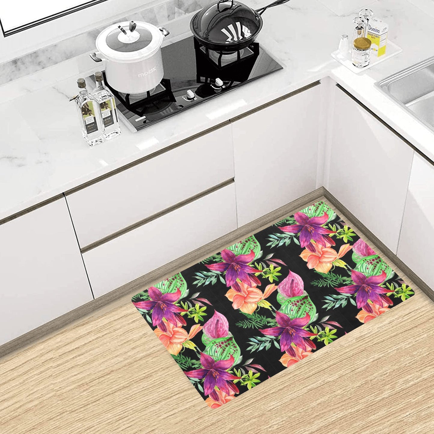 Amaryllis Pattern Print Design AL09 Kitchen Mat