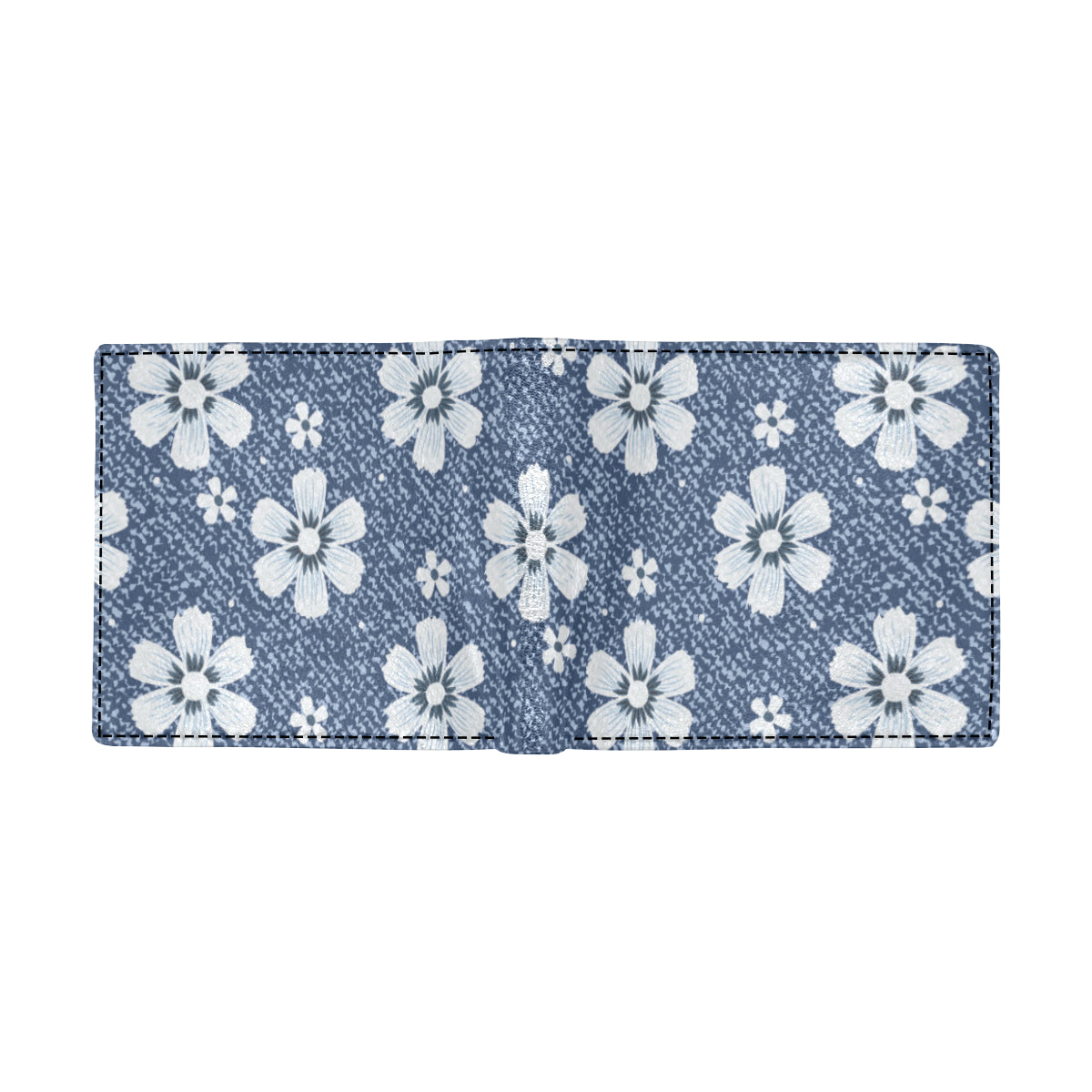 Jean Flower Pattern Print Design 03 Men's ID Card Wallet