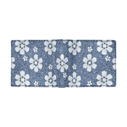 Jean Flower Pattern Print Design 03 Men's ID Card Wallet