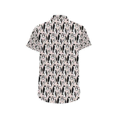 Penguin Themed Men's Short Sleeve Button Up Shirt