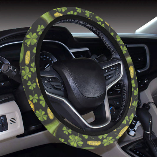 Clover St Patricks Pattern Print Design 03 Steering Wheel Cover with Elastic Edge