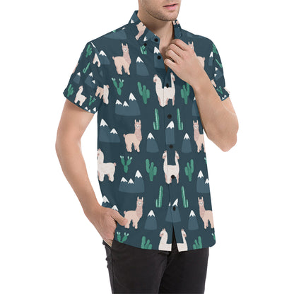 Llama Pattern Print Design 06 Men's Short Sleeve Button Up Shirt