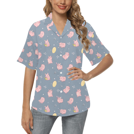 Pig Print Design LKS405 Women's Hawaiian Shirt