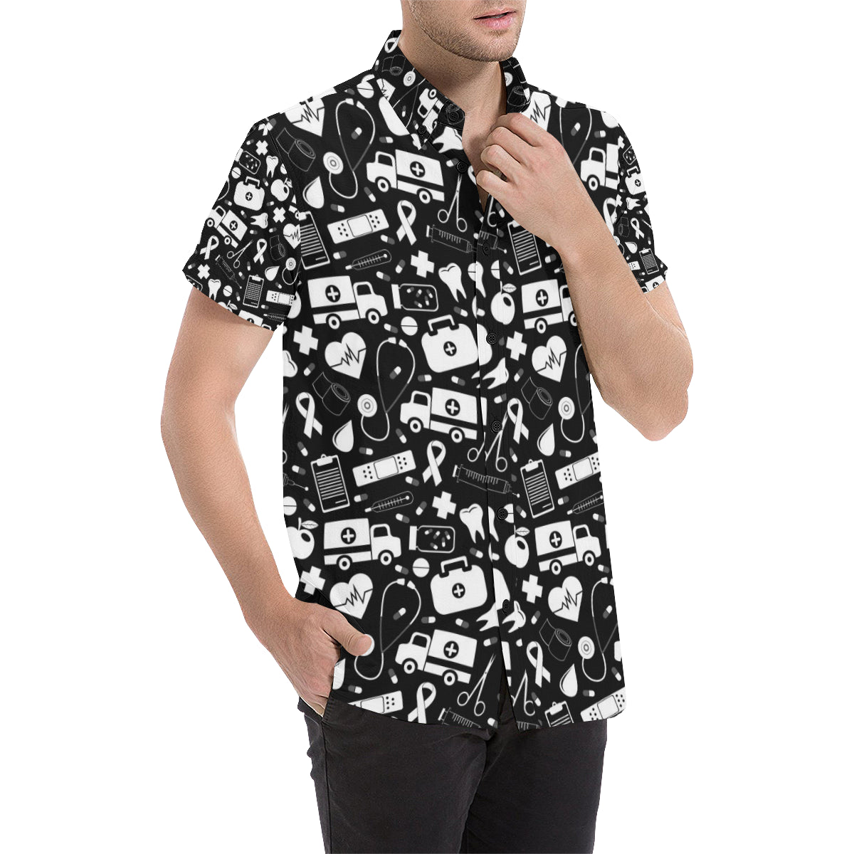 Medical Pattern Print Design 01 Men's Short Sleeve Button Up Shirt