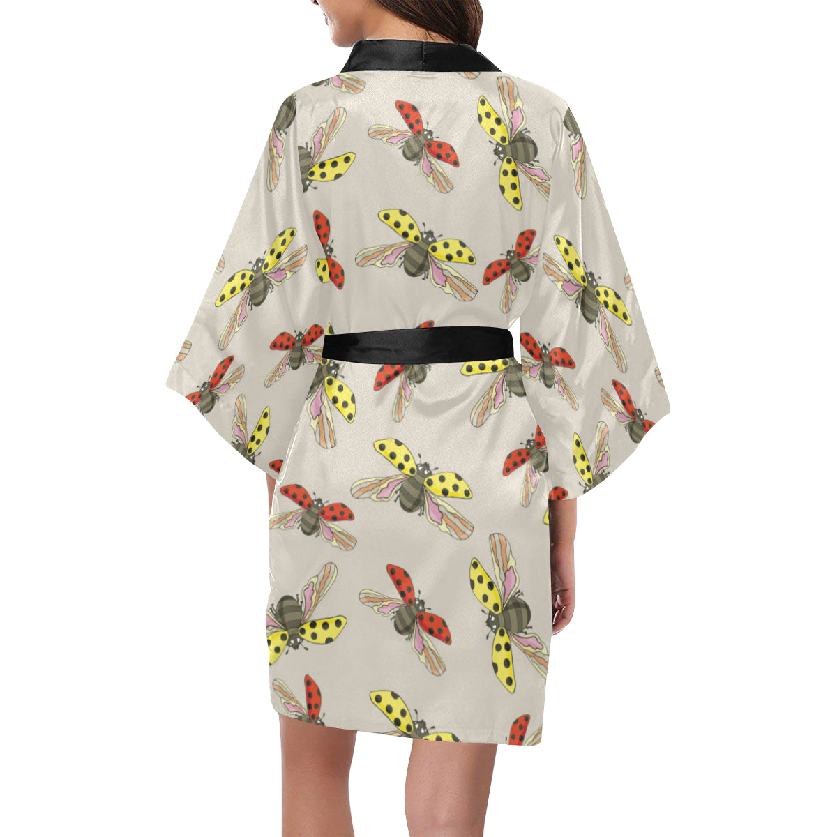 Ladybug Pattern Print Design 04 Women's Short Kimono