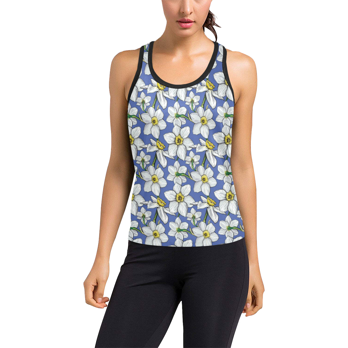 Daffodils Pattern Print Design DF08 Women's Racerback Tank Top