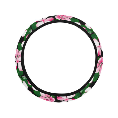 Hibiscus Pink Flower Hawaiian Print Steering Wheel Cover with Elastic Edge