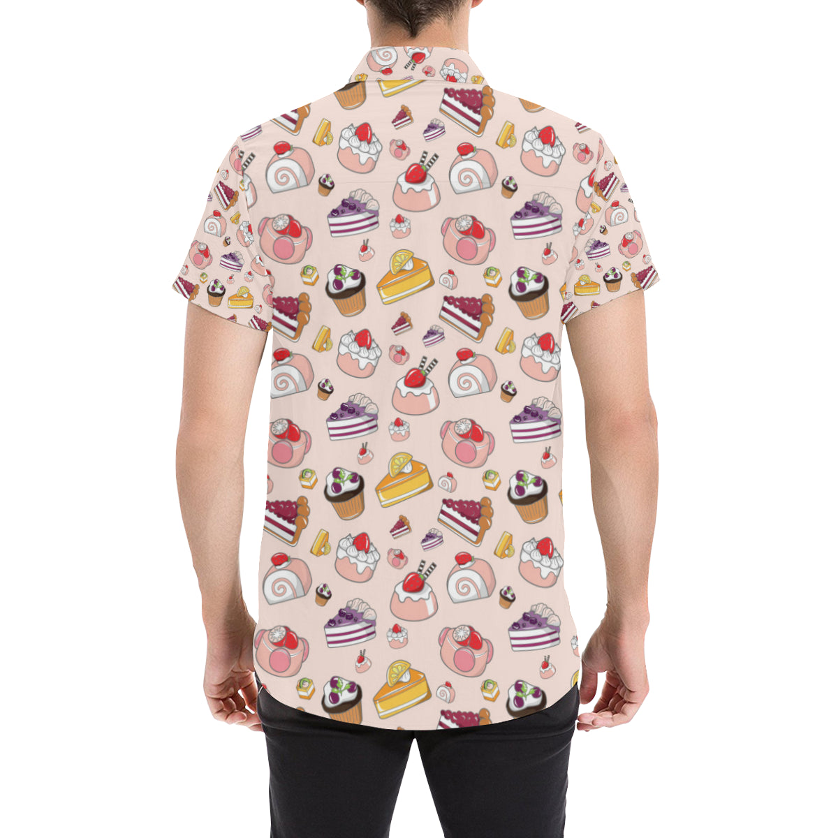 Cake Pattern Print Design 01 Men's Short Sleeve Button Up Shirt